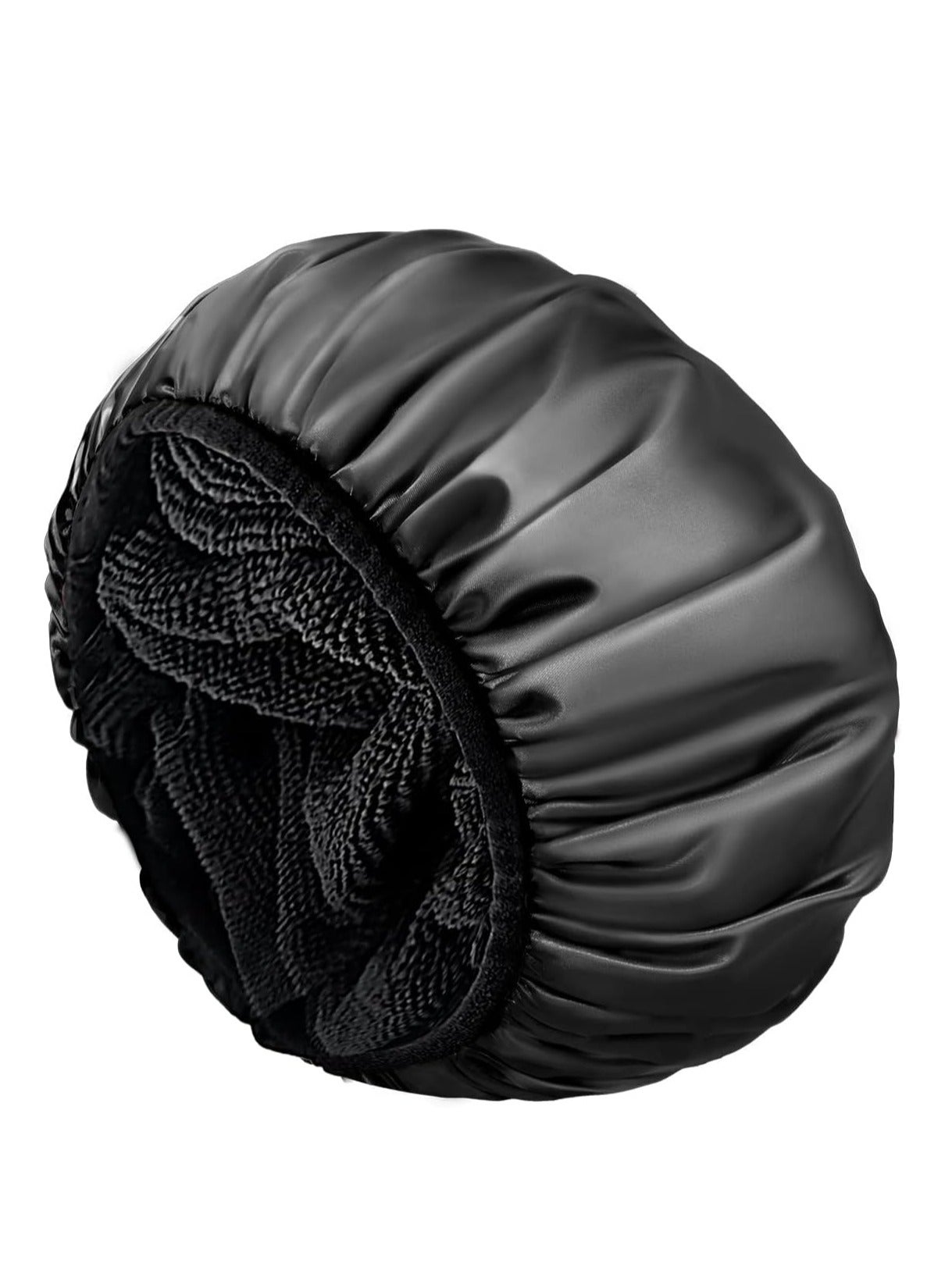 Shower Cap, Extra Large Triple Layer Bathing Cap with Dry Hair Function, Waterproof Long Hair Bath Caps (Black)