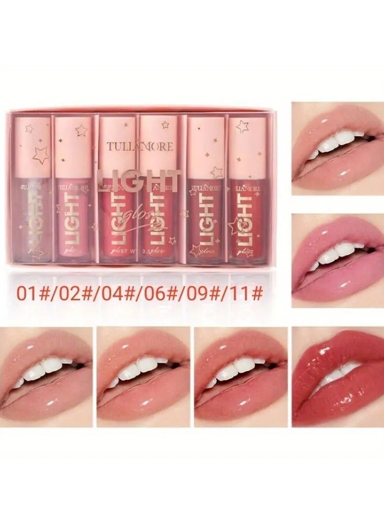 6 colors Moisturizing Candy Lip Gloss - Pearlescent Mirror Nude Lip Stain with Natural Lip Gloss Lip Oil Valentine's Day Gifts