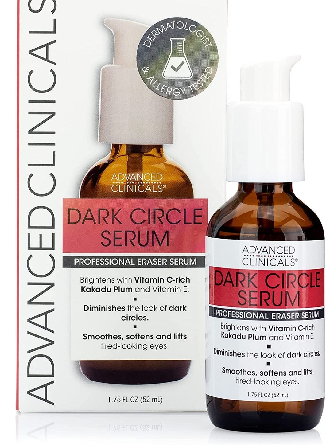 Advanced Clinicals Dark Circle Under Eye Serum Anti Aging Brightening Facial Treatment Targets Look Of Puffy Eyes, Crows Feet, & Sagging Skin W/ Vitamin C, Hyaluronic Acid, & Ferulic Acid, 1.75 Fl Oz
