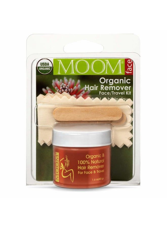 Organic Travel Wax Kit with Aloe, Tea Tree Oil & Chamomile for Face - Natural Sugar Waxing Glaze with 6 Facial Fabric Strips & 2 Small Wooden Applicator Sticks 1.6 oz. - Facial Wax Kit - 1 Pack
