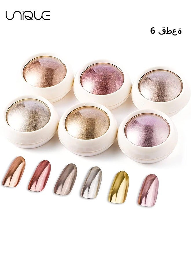 6 PCS Metallic Chrome Nail Art Powder - Rose Gold Mirror Effect - DIY Nail Paint Glitter Powder - Nail Art Decorations