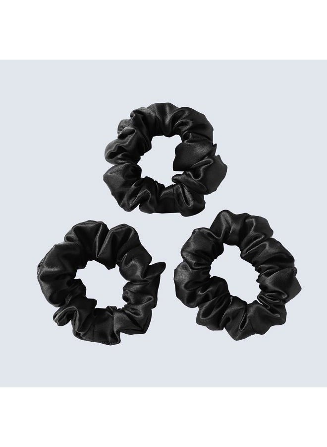 100% Mulberry Silk Hair Scrunchies, Best For Women And Girls' Hair 19 Momme Elastic Hair Bands for Ponytail Holder Gentle And No hurt (3 Pack, Black)