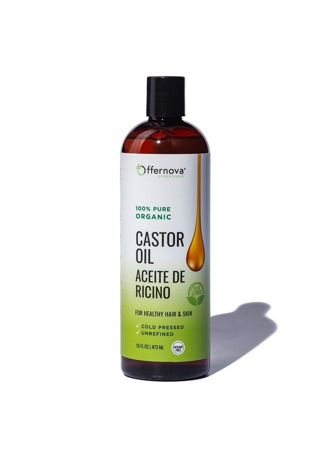 Castor Oil - Aceite de Ricino - Cold Pressed 100% Pure, Certified Organic, Hexane Free for Eyelashes, Eyebrows, Frizzy, Hair Growth Women and Men, Beard Growth