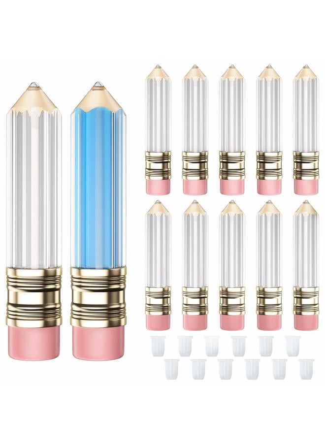 12 Pieces Pencil Lip Gloss Tubes, Empty Mini Pencil Shaped Lip Gloss Tubes Containers Clear Lip Balm Tube Plastic Refillable Bottle for Women Girls Gifts, 5ml