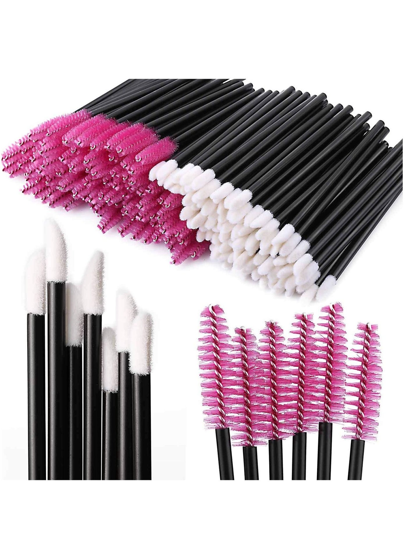 100 Disposable Mascara Wand Spoolies and Lip Brushes, Lipstick Lipgloss Applicator for Eyebrow Eyelash Extension Makeup Kits