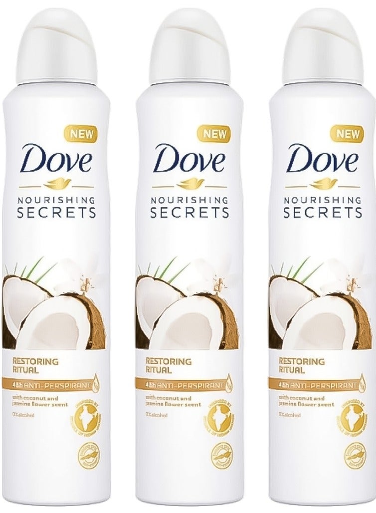 Nourishing Secrets Coconut & Jasmine 3 x 250ml, Anti-Perspirant Spray Deodorant For Women