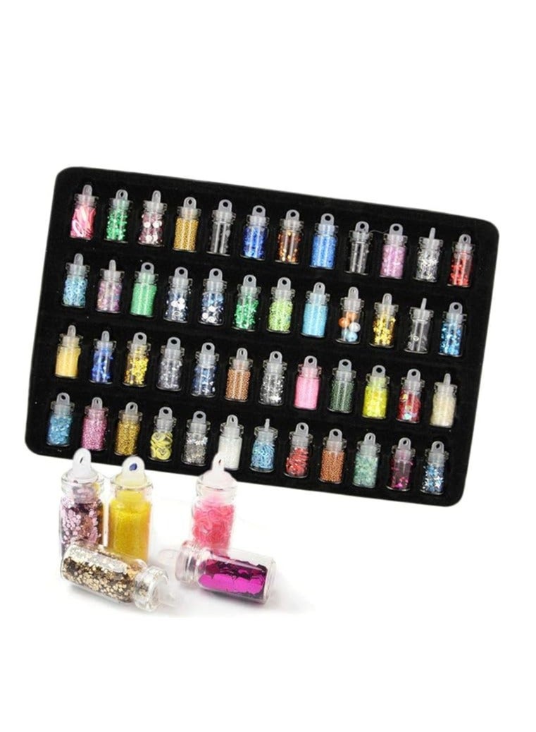 48 Bottles/Set 3D DIY Nail Decoration Accessories Set Including Random Nail Pearl Sequins Glitter Acrylic Rhinestones Makeup Tools