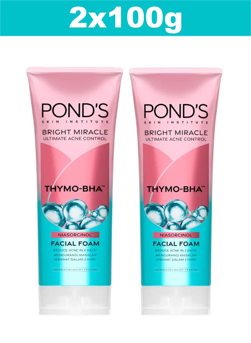 Bright Miracle Ultimate Acne Conrol Thymo-BHA (Niasorcinol) Facial Foam Reduces Acne in 3 Days 100g x 2