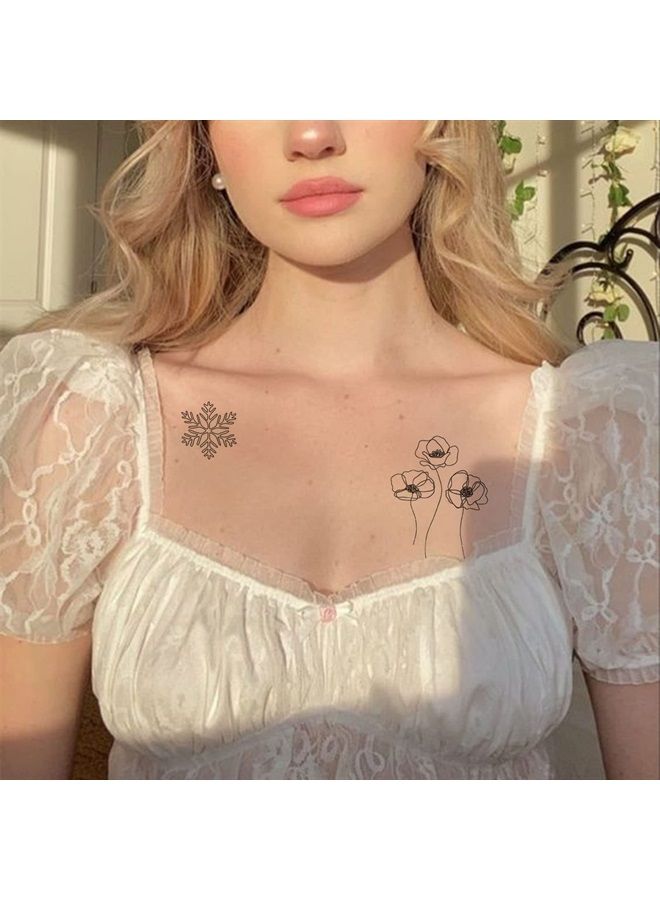Minimalist Temporary Tattoo Flower Art Abstract Oneline Realistic Tattoos for Women Girls Waterproof Lady Face Temporary Tattoos Sticker for Arm Hands for Party