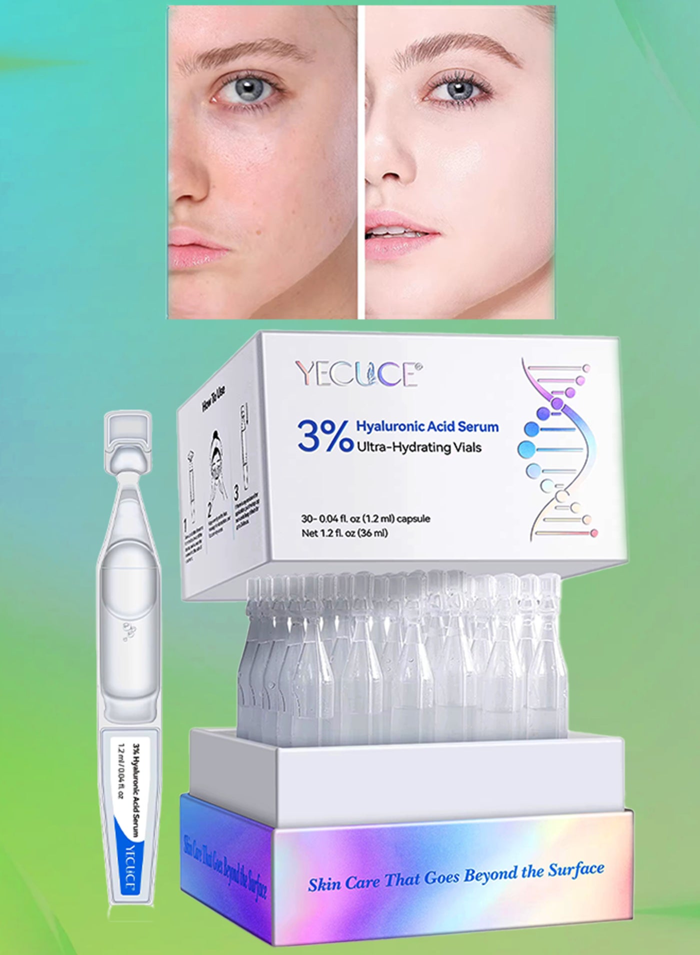 30Pcs Hyaluronic Acid Serum Ultra Hydrating Vials for Face Anti Aging Glow Facial Serum Single Use Hyaluronic Acid Tubes Intensive Hydration Skin Tightening and Smoother face Serum