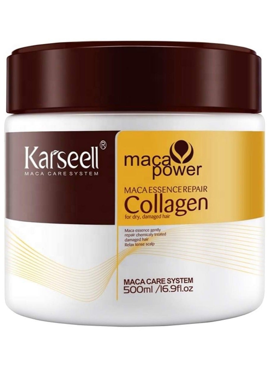 Karseell Collagen Maca Hair Treatment Deep Repair Conditioning Hair Mask Argan Oil Coconut Oil Essence for Dry Damaged Hair All Hair Types 16.90 Fl oz 500ml