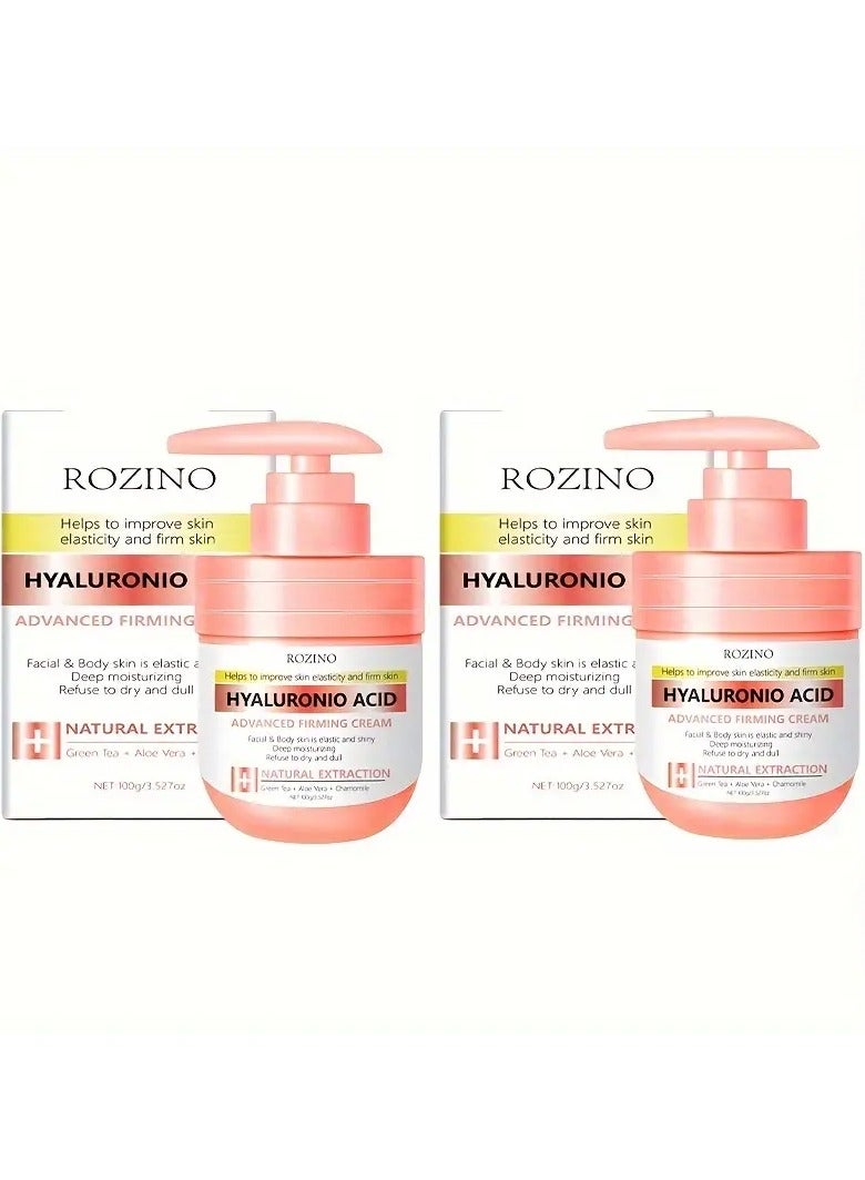 2-Pack ROZINO Hyaluronic Acid Advanced Firming Cream, Moisturizing and Elasticity-Boosting Formula for Face and Body, Deep Hydration, Non-Greasy, Suitable for All Skin Types, with Natural Extracts Green Tea, Aloe Vera, Chamomile
