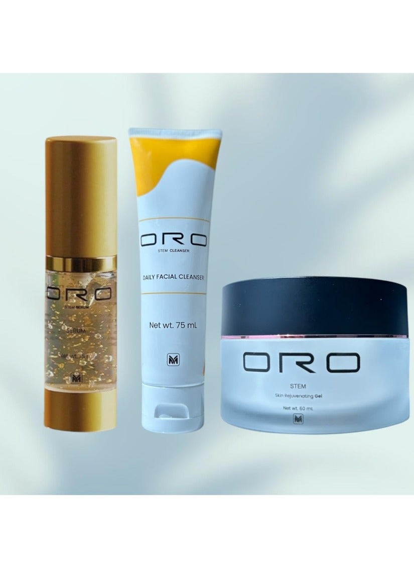 ORO Stem Cell Skincare Trio - Face Serum, Hydrating Face Gel & Daily Facial Cleanser with Natural Extracts- Anti-Aging,Hydrating & Purifying- Complete Facial Skincare Set for Radiant Skin.Luxury Gift