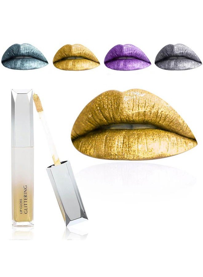 Glitter Lipstick Matte Liquid Lipsticks Metallic Lip Glaze High Pigment Lipgloss Long Lasting Waterproof Lip Makeup for Women and Girls Pack of 1 (D- Gold 5)