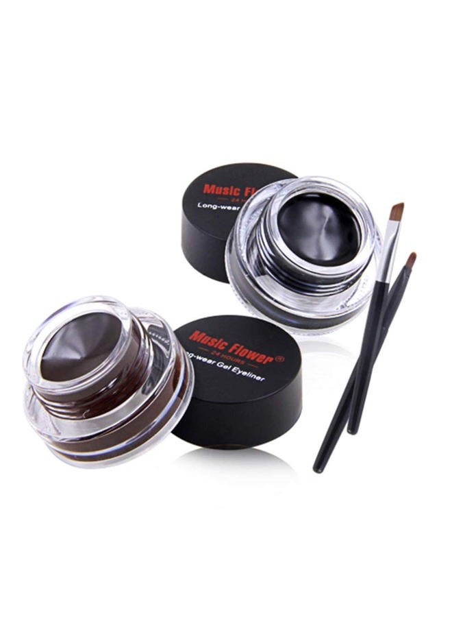 Gel Eyeliner, Black and Brown Eyeliner Waterproof Long Lasting Smudge Proof Gel Liner with 2 Brushes, Easy to Apply Eye Makeup 3 g, Pack of 2