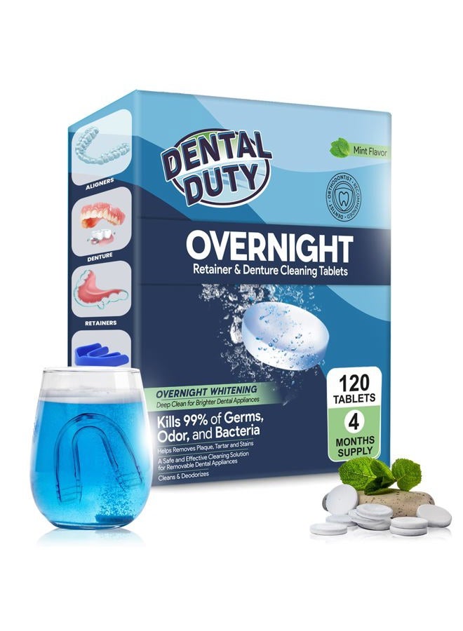 120 units Overnight Retainer & Denture Cleaning Tablets- Extra Strength, Best Cleaner Removes Bad Odor, Plaque, Stains from Retainers, Night Guards, Mouth Guard, & Dental Appliances.