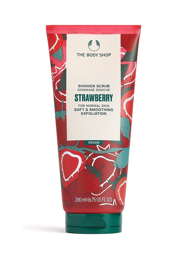 Strawberry Shower Scrub Body Exfoliator – Gently Buffs Away Dead Skin Cells, Leaves Skin Soft & Smooth, Sweet Fruity Scent, Made with 87% Natural Ingredients, Vegan & Recyclable Packaging, 200ml