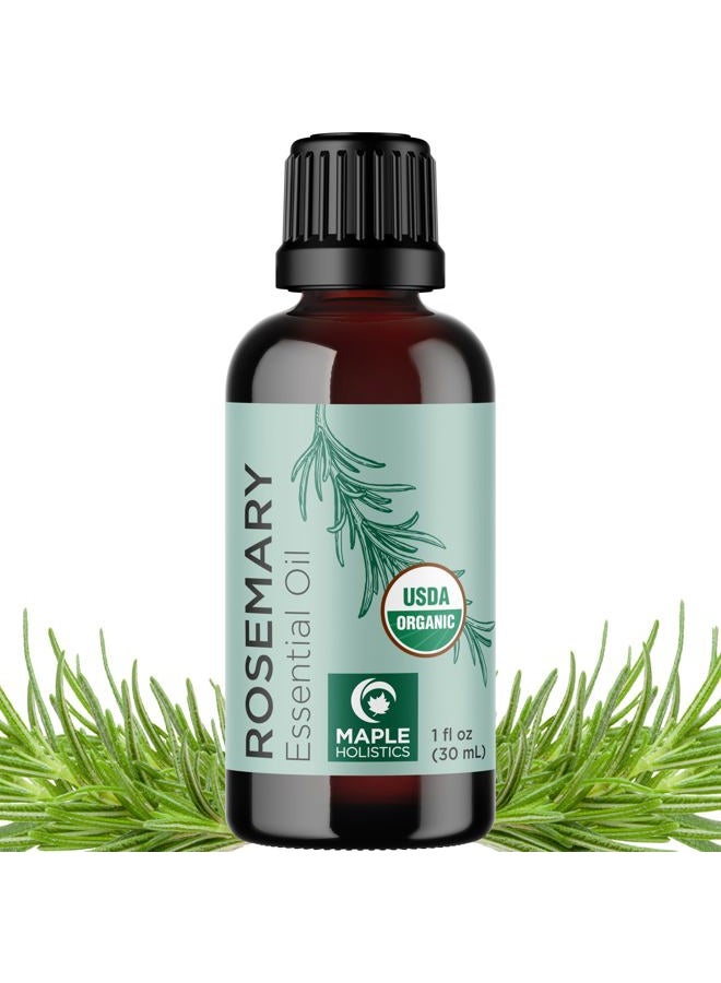 Certified Organic Rosemary Oil for Hair - Pure USDA Organic Rosemary Essential Oil for Hair Skin and Nails Plus Aromatherapy - Organic Hair Oil for Dry Scalp Treatment and Enhanced Volume and Shine