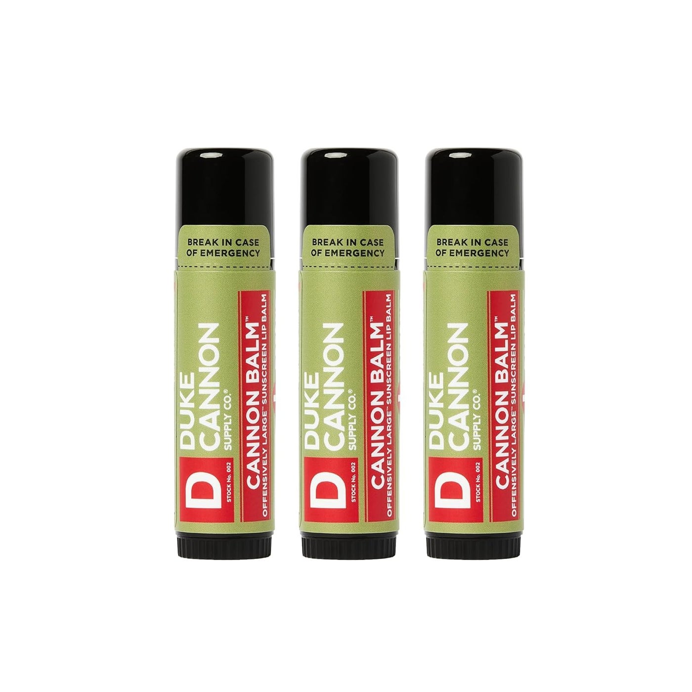 Duke Cannon Balm Tactical Lip Balm 3-Pack with SPF 15, 0.56oz â€“ Premium Lip Protector with Organic Ingredients, Fresh Mint Flavor, Natural Beeswax, Coconut & Shea Butter, UV Protection