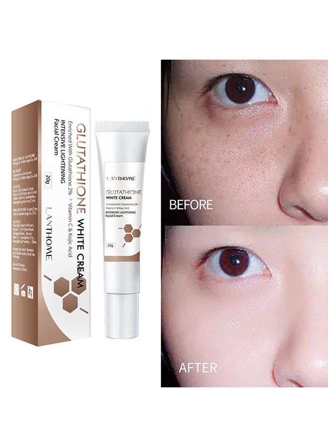 Glutathione Whitening Cream, Facial Dark Spots Remover 2% Glutathione Face Cream, Prevent Aging Moisturizing Skin Brightener Cream, Smoothing Brightening Cream, White Lightening Beauty Cream 20G