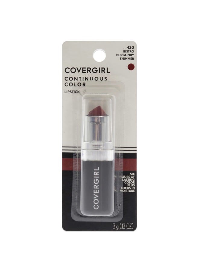 CoverGirl Continuous Color Lipstick - 430 Bistro Burgundy Lipstick Women 0.13 oz