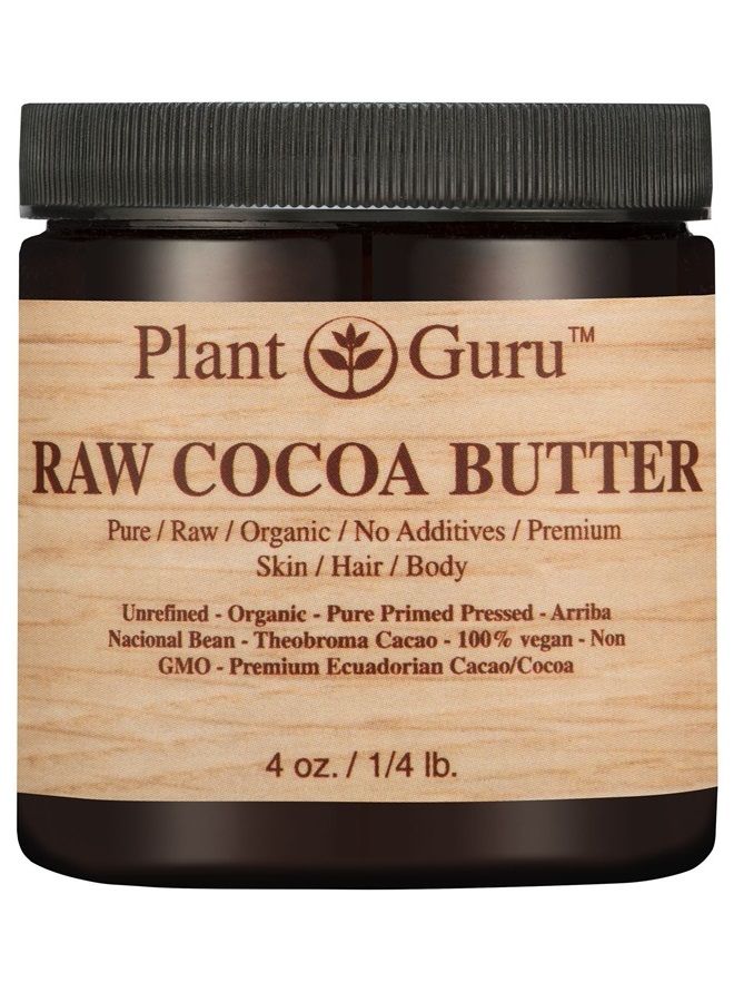 Raw Cocoa Butter 4 oz. 100% Pure Fresh Natural Cold Pressed. Skin Body and Hair Growth, DIY Creams, Lip Balm, Lotion and Soap Making