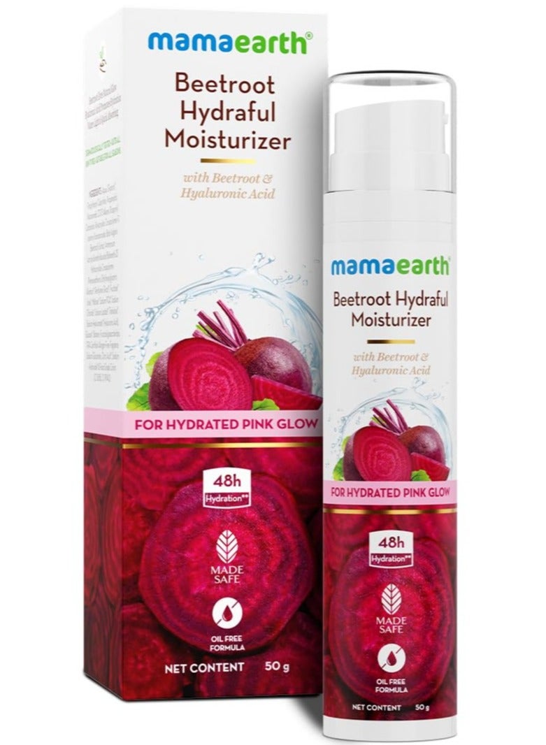 Mamaearth Beetroot Hydraful Moisturizer Lotion With Beetroot and Hyaluronic Acid For Hydrated Pink Glow 50 Ml 48 Hr Hydration Oil Free Formula Light weigh tand  Non Greasy Instantly Absorbs