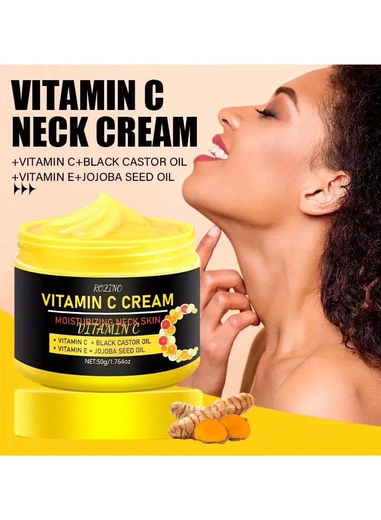 ROZINO Vitamin C Moisturizing Neck Cream, 1.76oz, Anti-Wrinkle, Hydrating, with Black Castor Oil & Avocado Oil, Unisex Adult Care, Low Allergenic, Collagen, for All Types