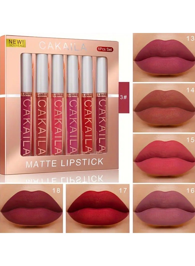 6pcs CAKAILA Velvet Matte Lipstick Set - Long-Lasting, Waterproof, Sweat-Resistant, Non-Stick Cup, Non-Fading, Easy Color Application, All Skin Types, Adult, Red Shade Series