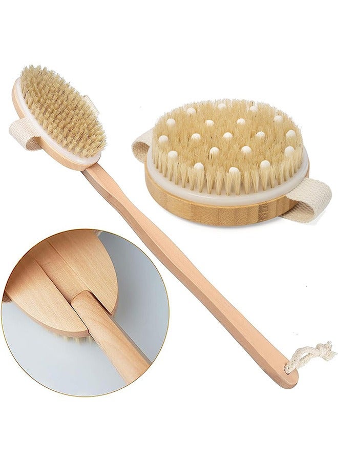 Shower Brush, Detachable Dry Brushing Body Brush for Body Cellulite and Lymphatic, Back Scrubber for Shower Long Handle Natural Bristle Exfoliator Scrubber, Dual Brush Heads for Women & Man.