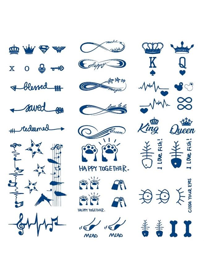 6 Sheets Semi Permanent Arm Temporary Tattoo Stickers Lasts 1-2 Weeks, Infinite Symbol Crown Arrow Spade Cat Music Eye Bone Heartbeat, Realistic Appearance Natural Fading