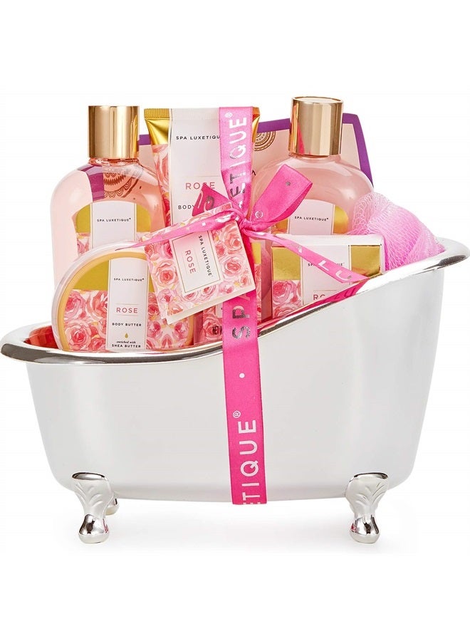 Spa Baskets for Women, Spa Luxetique Gifts Basket for Women, Mother's Day Gift for Mom, 8 Pcs Rose Bath Set Includes Bubble Bath, Bath Bombs, Bath Salts, Body Lotion, Birthday Gift for Her