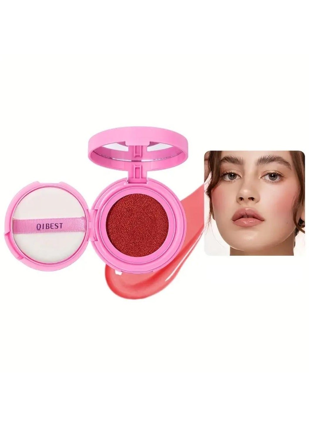 Nice Cushion Blusher Shimmer Face Highly Pigmented Blush Makeup Long Lasting and Lightweight Loose Powder Blush Air Cushion Blush Natural Blusher for Cheeks #03 Cranberry