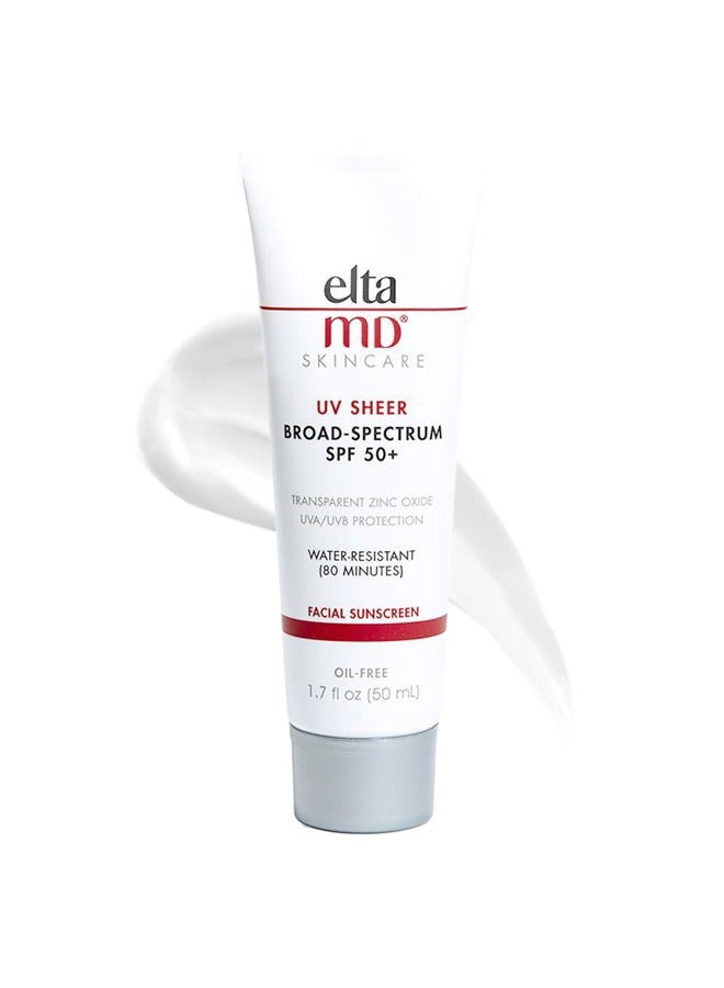 UV Sheer Face and Body Sunscreen SPF 50+, Oil Free, No White Cast Sunscreen for Face and Body, Zinc Oxide Formula, 1.7 oz Tube