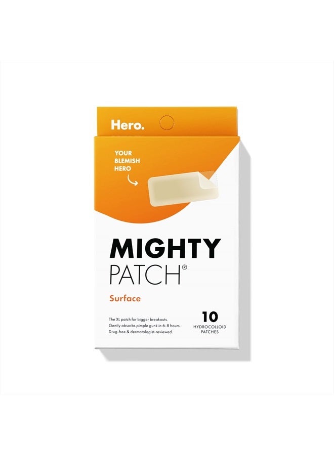 Surface from Hero Cosmetics - Hydrocolloid Acne Pimple Patch for Large Zit Breakouts, Spot Treatment Stickers for Body, Cheek, Forehead, and Chin, Vegan and Cruelty Free (10 Count)