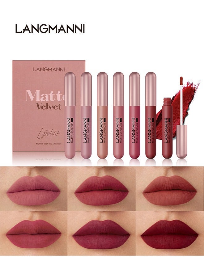 Matte Velvet 6 Colors Nude Lipstick Set Liquid Lipstick Velvet Lip Gloss Lip Stain Long Lasting Waterproof Nude Pink Lipstick Set for Women Lip Makeup Kits