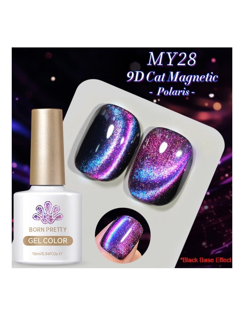 9D Cat Eye Gel Nail Polish,Cat Magnetic  Gel Polish 10ml Polaris Black Base Effect ,Nail Art Soak-off Gel Polish, Sparkle Stunning Gel Polish