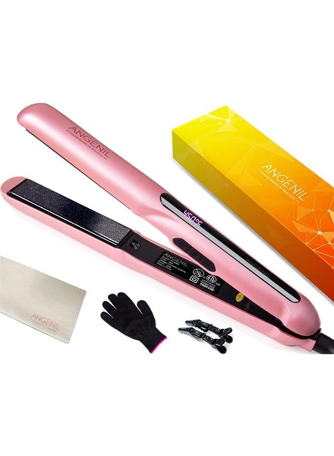 Argan Oil Flat Iron for Women, Hair Straightener and Curler 2 in 1, Professional Portable Ceramic Pink Hair Straightener, LCD Display, Fast Heating, Flat Iron 1 Inch for All Hair Types