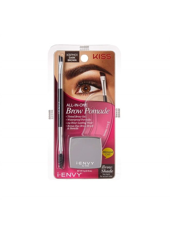 iEnvy by KISS All-In-One Brow Pomade Dark Brown KBPM01 Waterproof Long Lasting Mirror Cap Stencils Included
