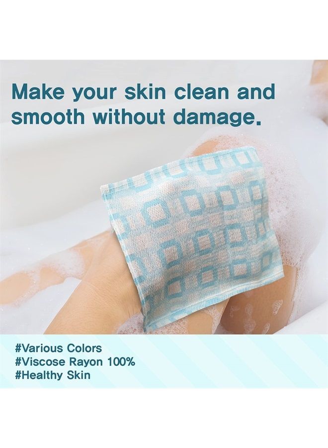 Korean Exfoliating Bath Cloth Viscose Rayon Mitt Towel Glove [6-Pack] Asian Body Scrubbing Washcloth Pads for Deep Clean and Skin Massages (Blue)