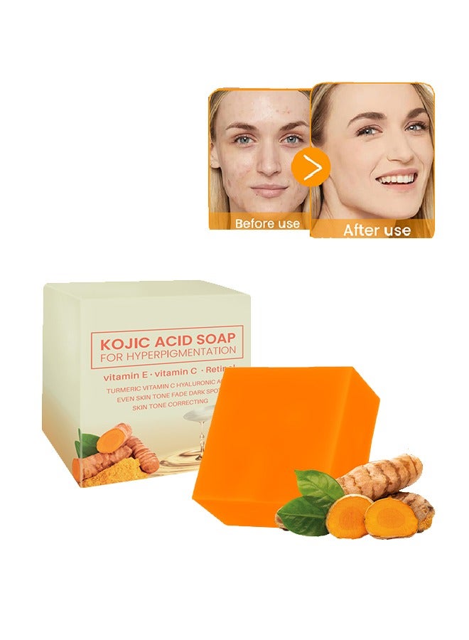 Kojic Acid Soaf For Hyperpigmenta Tion ,With Turmeric & vitamin E & vitamin C Retinol Soap, Hyaluronic Acid Even Skin Tone ​Fade Dark Removing Spot and Acne Facial, Face and Body 100g