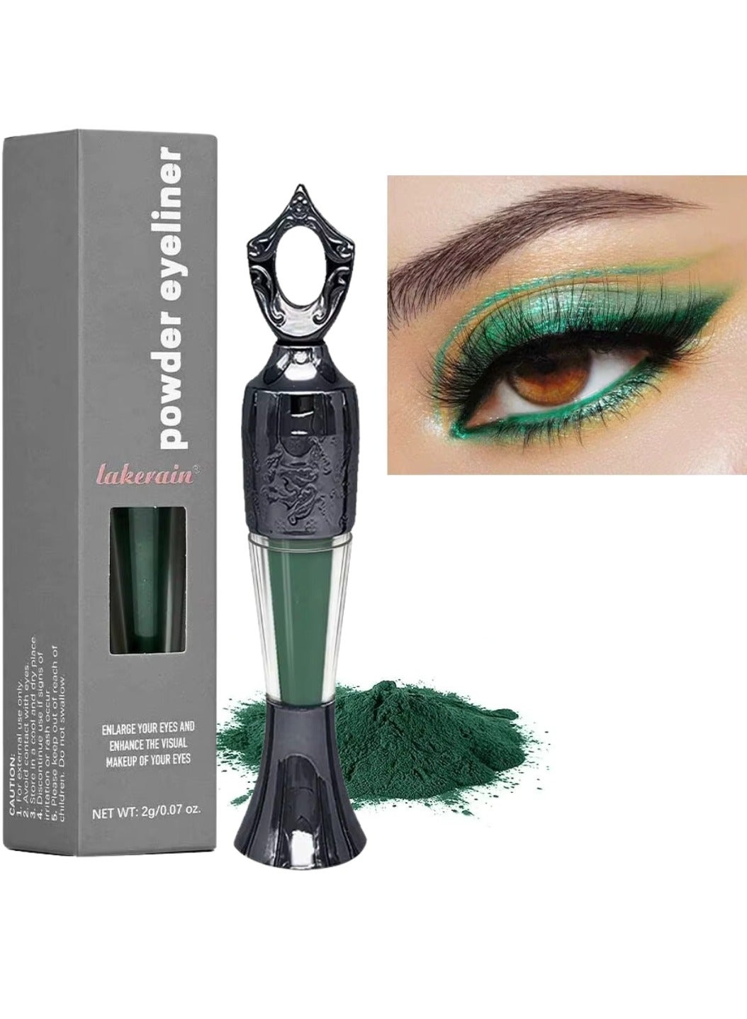 Powder Eyeliner 100% Natural Plant Formula Powder Eyeliner Easily Removed Eye Makeup Natural Eyeliner Last for All Day Long Lasting Dry Powder Eyeliner Dark Green 02