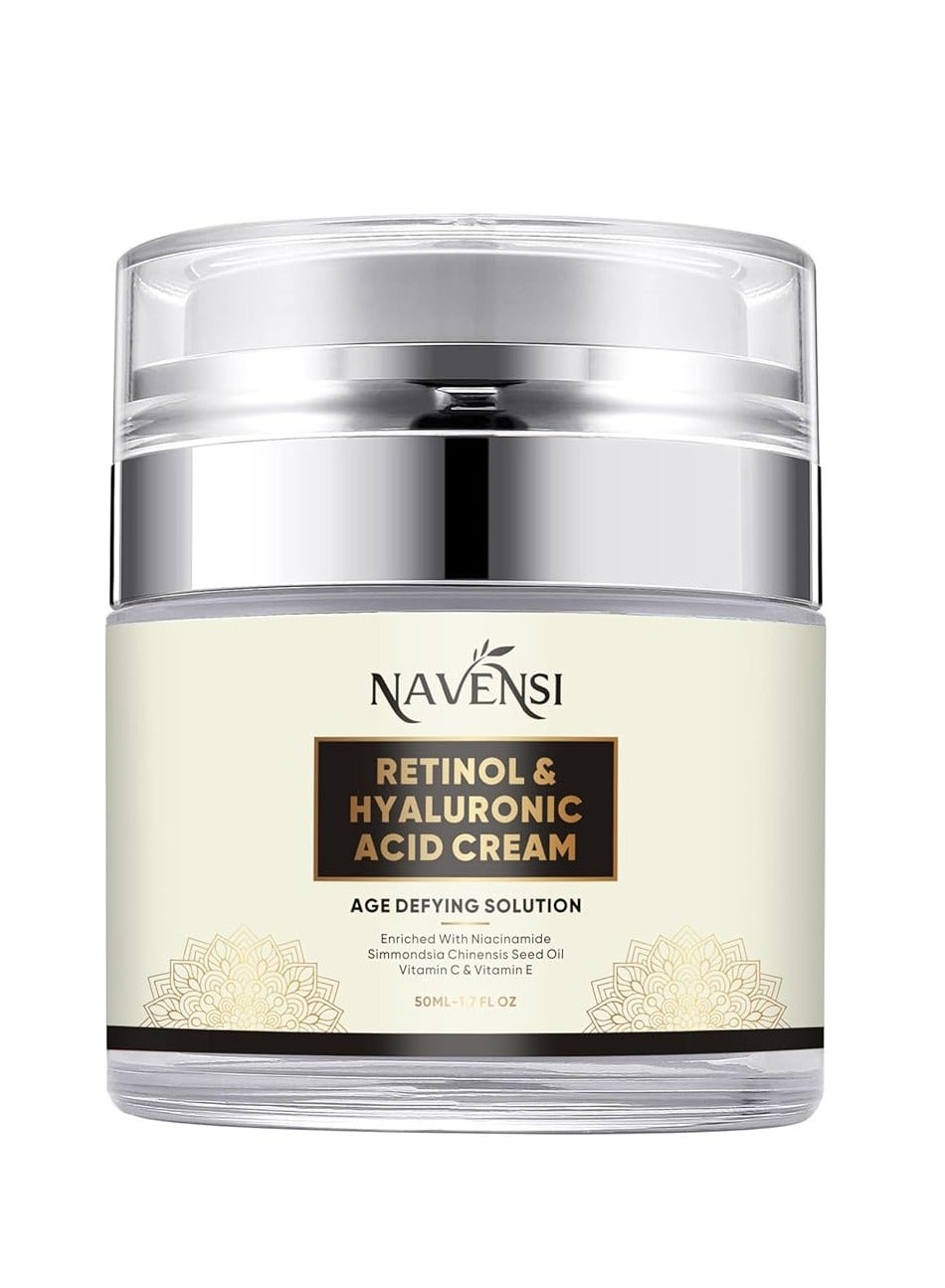Navensi Retinol & Hyaluronic Acid Cream – Anti Aging Face Moisturizer with Niacinamide, Vitamin C & E for Wrinkles, Fine Lines, Firming & Deep Hydration, 50ml