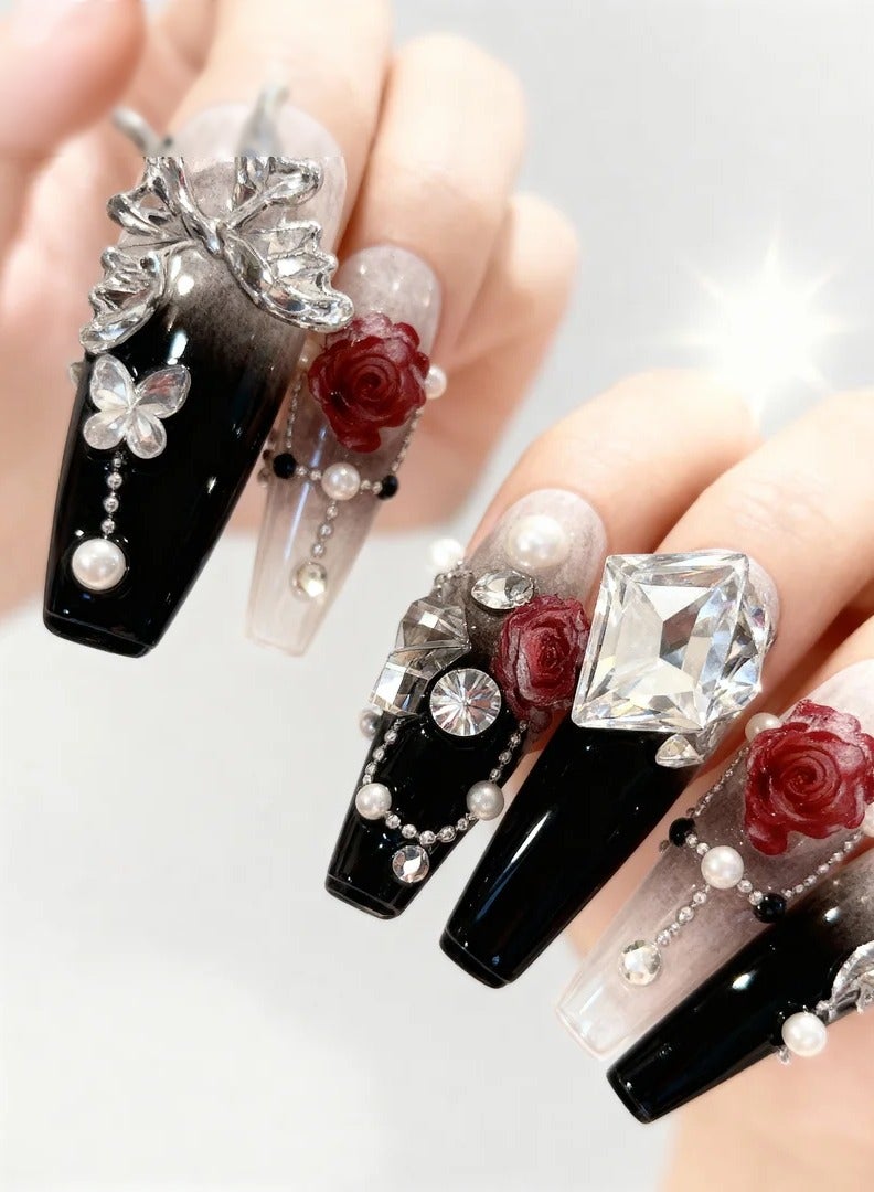Press-On Nails Luxury Crystal Nail Tips 10pcs | No UV | Gift Box | Reusable | Safe Manicure