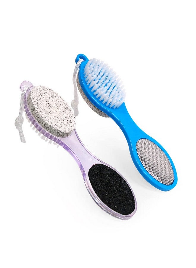 Fangze Pumice Stone Brush for Feet - 2 Pack Foot Brush Scrubber 4 in 1 Foot File Pedicure Paddle Kit for Foot Care (Lilac and Blue)