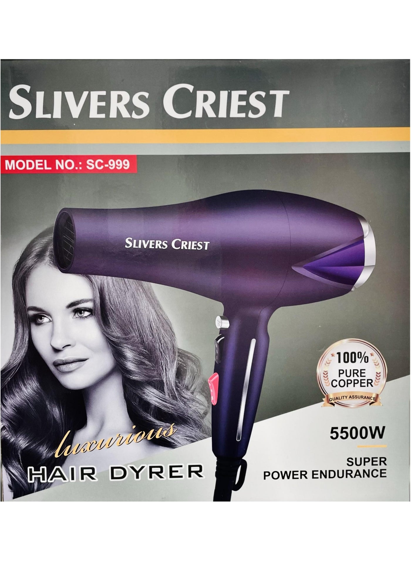 Professional 5500W Hair Dryer with Nozzle Attachment, High-Speed Brushed Motor, 220V Powerful, Non-foldable Handle, Quick Dry for Salon-Quality Styling
