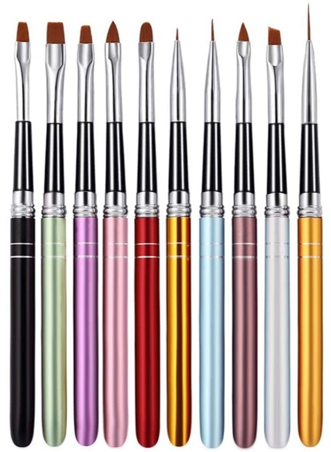 Set of 10 Nail Supplies Pen Colorful Multifunctional Brushes