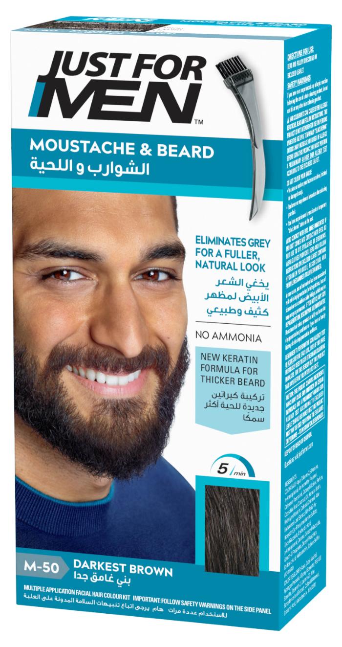 Mustache & Beard – Beard Dye For Men, Darkest Brown, M-50, Conditioning Gel Formula With Biotin, Aloe, And Coconut Oil, Includes Application Brush