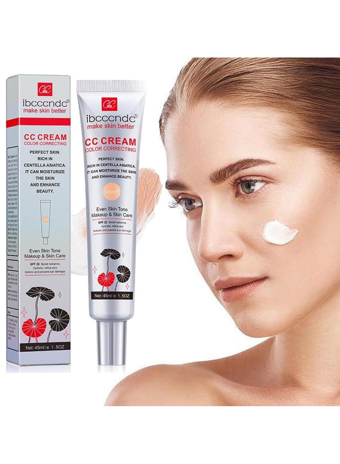 Color Correcting CC Cream 45ml, Hydrating CC Cream, Moisturizing Facial Concealer Sunscreen Full Coverage CC Cream with SPF 25, Dark