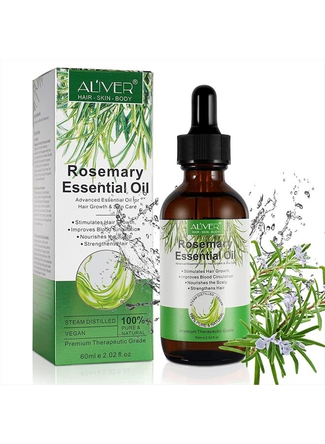 Rosemary Essential Oil for Hair Growth, 100% Pure Organic Rosemary Oil for Eyebrow and Eyelash, Nourishes The Scalp, Improves Blood Circulation,Rid of Itchy & Dry Scalp, Hair Care Oil 60ml
